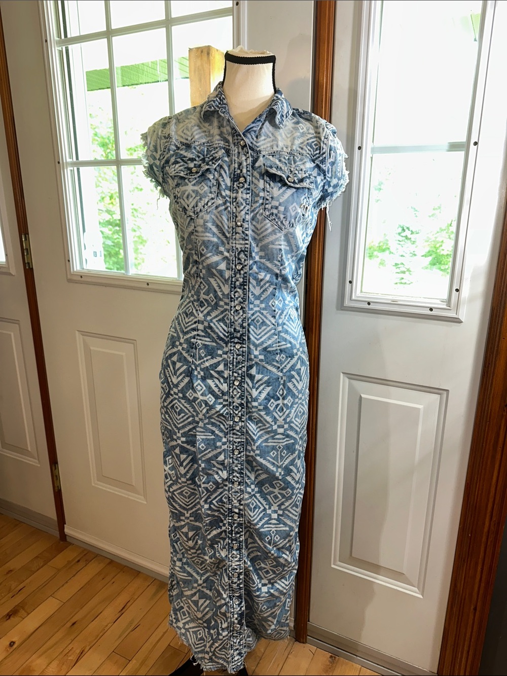MET Blue Patterned Maxi Shirt Dress